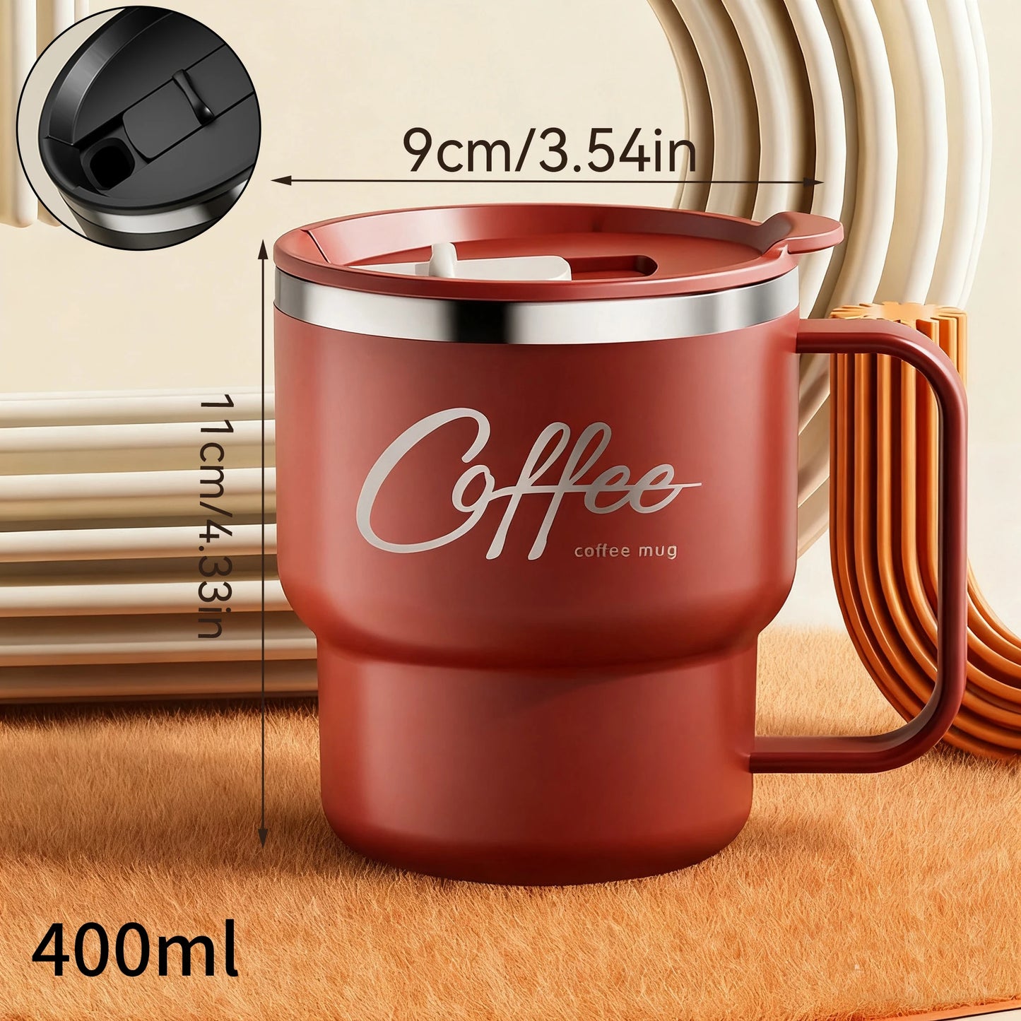 Insulated Stainless Steel Coffee Mug with Lid & Handle
