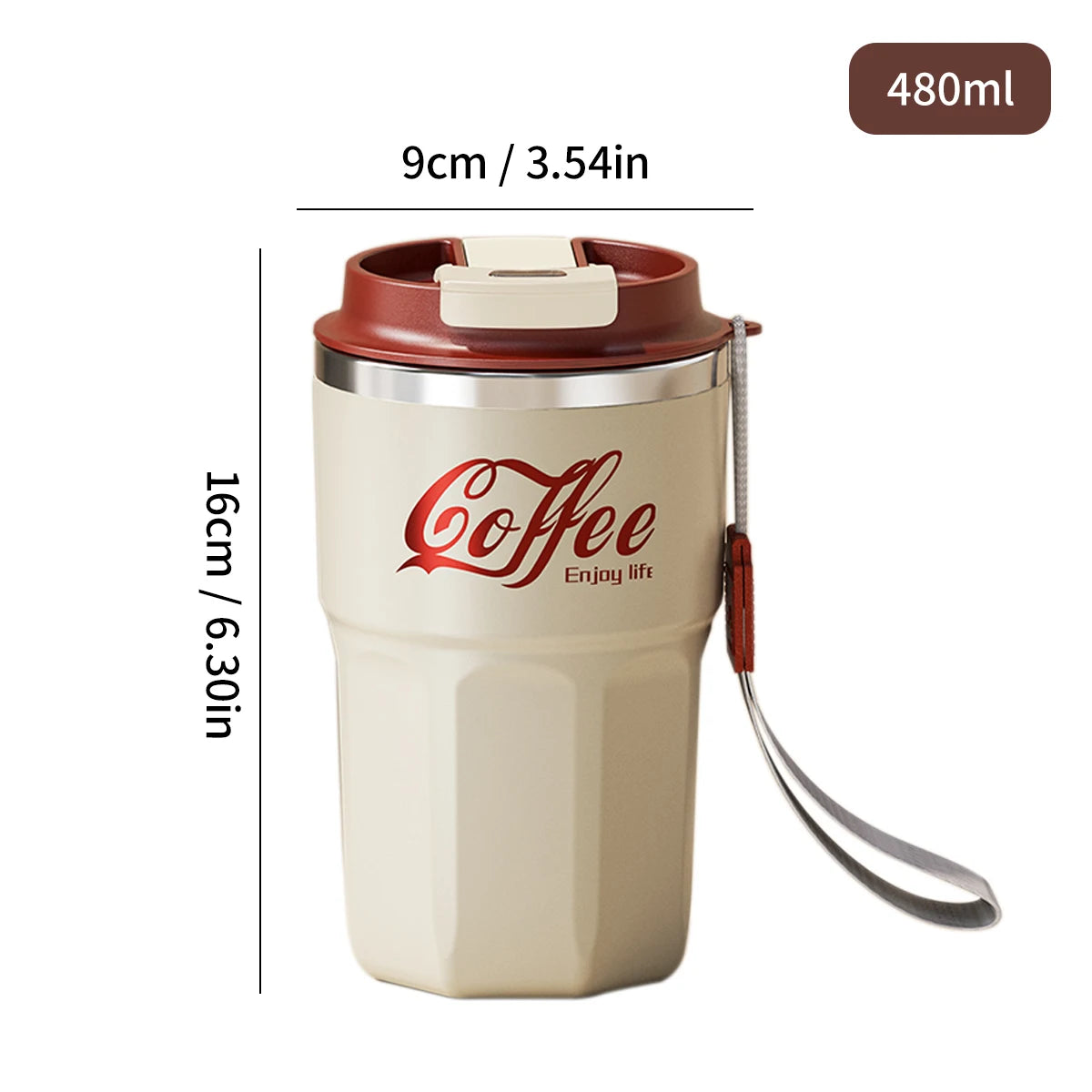 Insulated Stainless Steel Coffee Mug with Lid & Handle