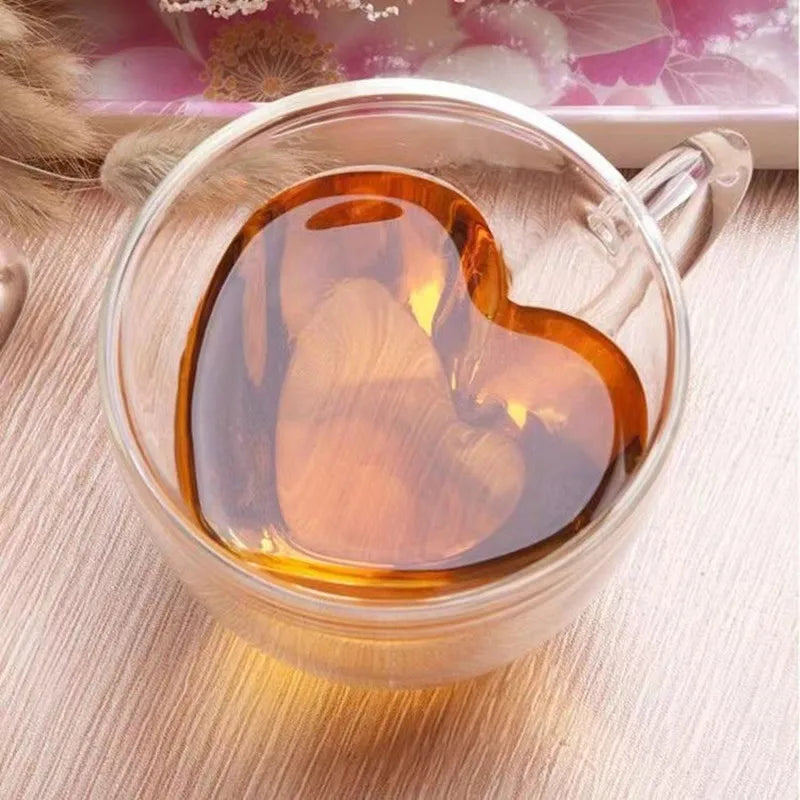 Heart-Shaped Double Wall Glass Mug