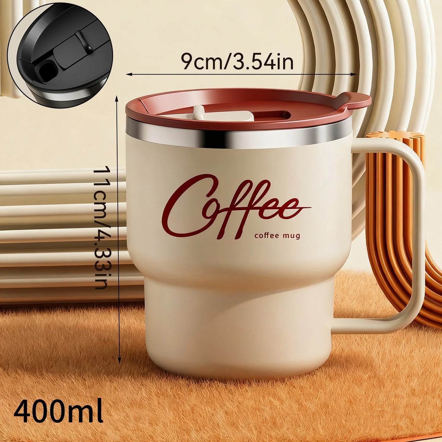 Insulated Stainless Steel Coffee Mug with Lid & Handle