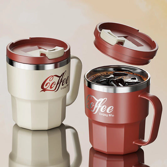 Insulated Stainless Steel Coffee Mug with Lid & Handle