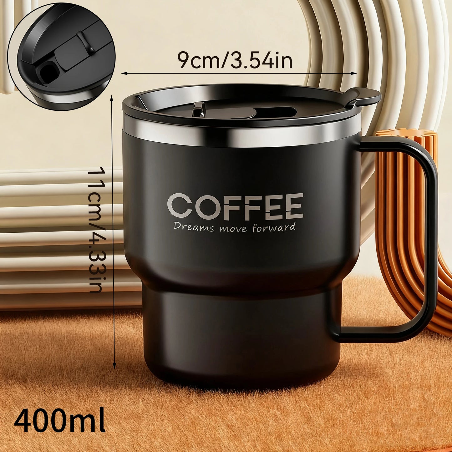 Insulated Stainless Steel Coffee Mug with Lid & Handle