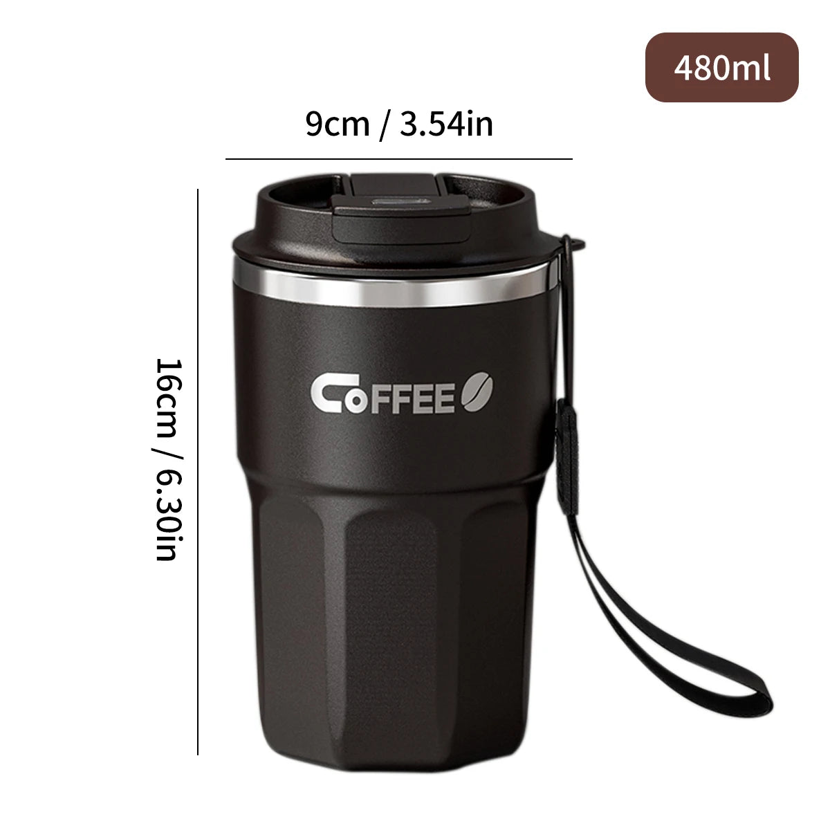 Insulated Stainless Steel Coffee Mug with Lid & Handle