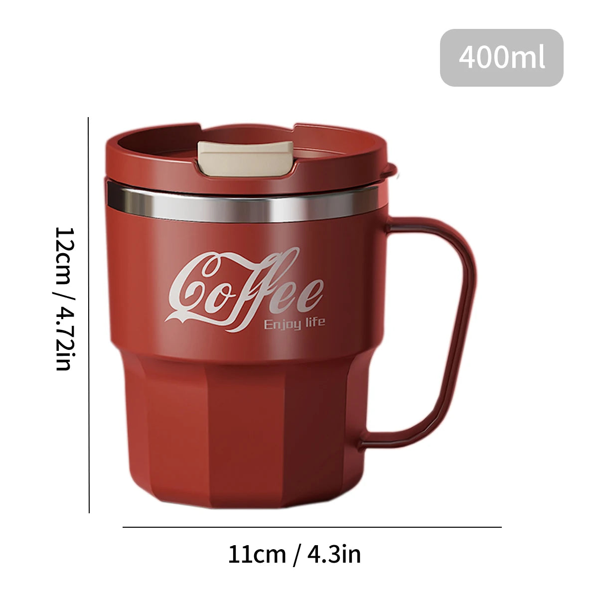 Insulated Stainless Steel Coffee Mug with Lid & Handle