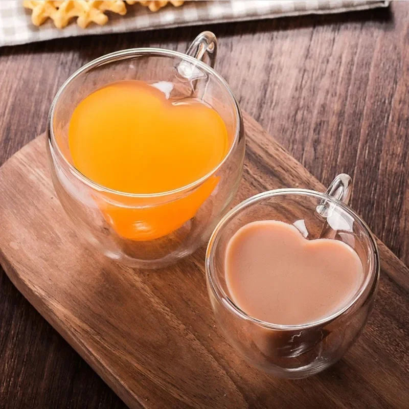 Heart-Shaped Double Wall Glass Mug