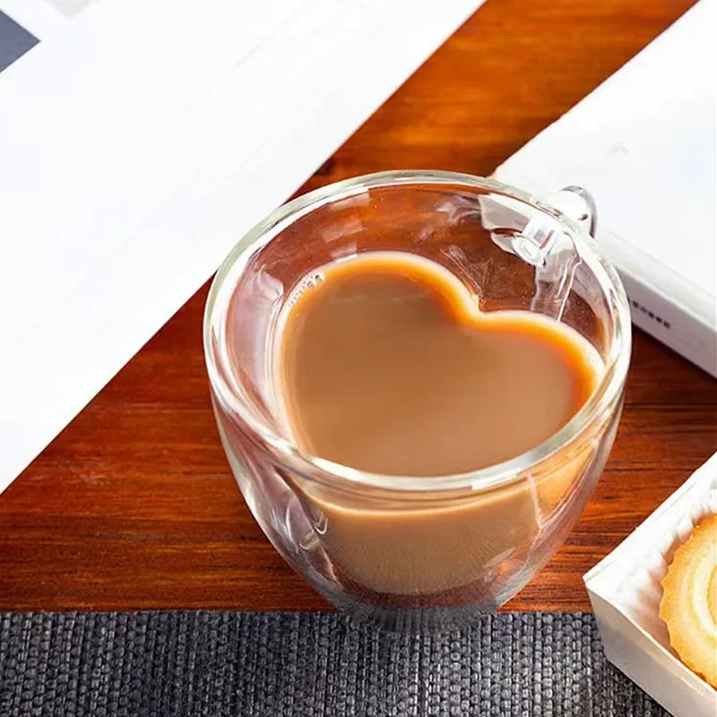 Heart-Shaped Double Wall Glass Mug