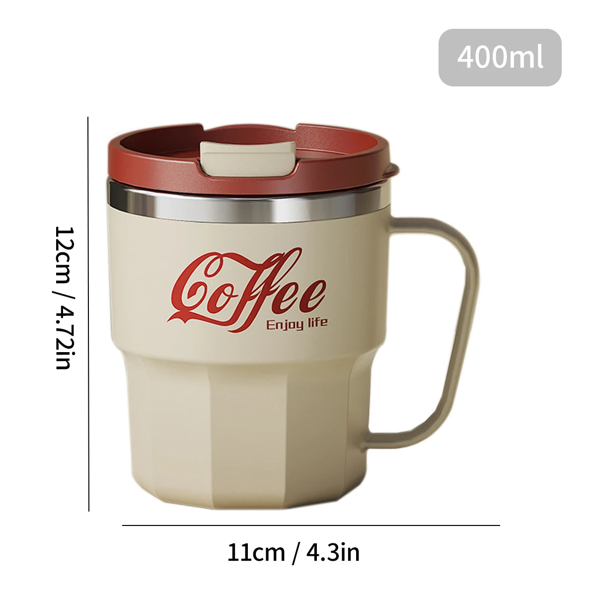 Insulated Stainless Steel Coffee Mug with Lid & Handle