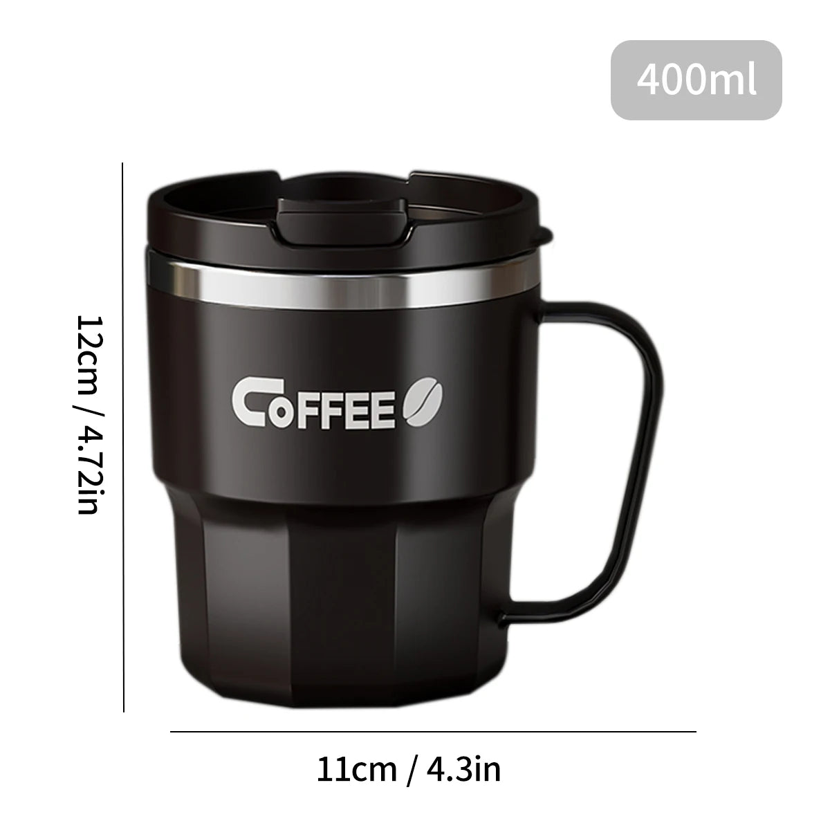 Insulated Stainless Steel Coffee Mug with Lid & Handle