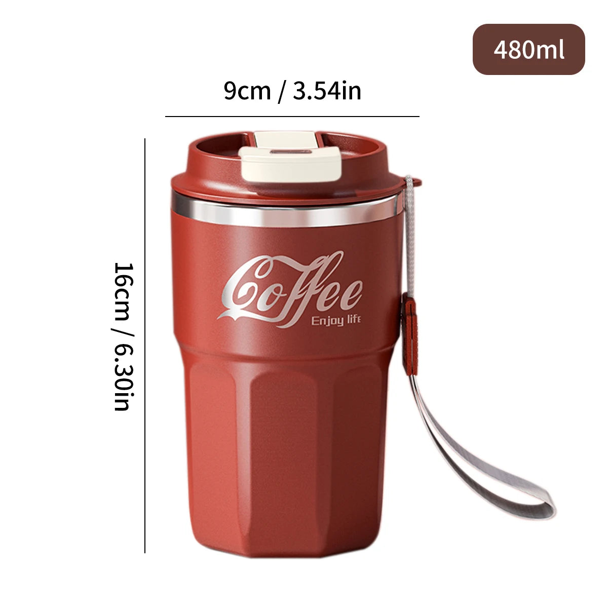 Insulated Stainless Steel Coffee Mug with Lid & Handle