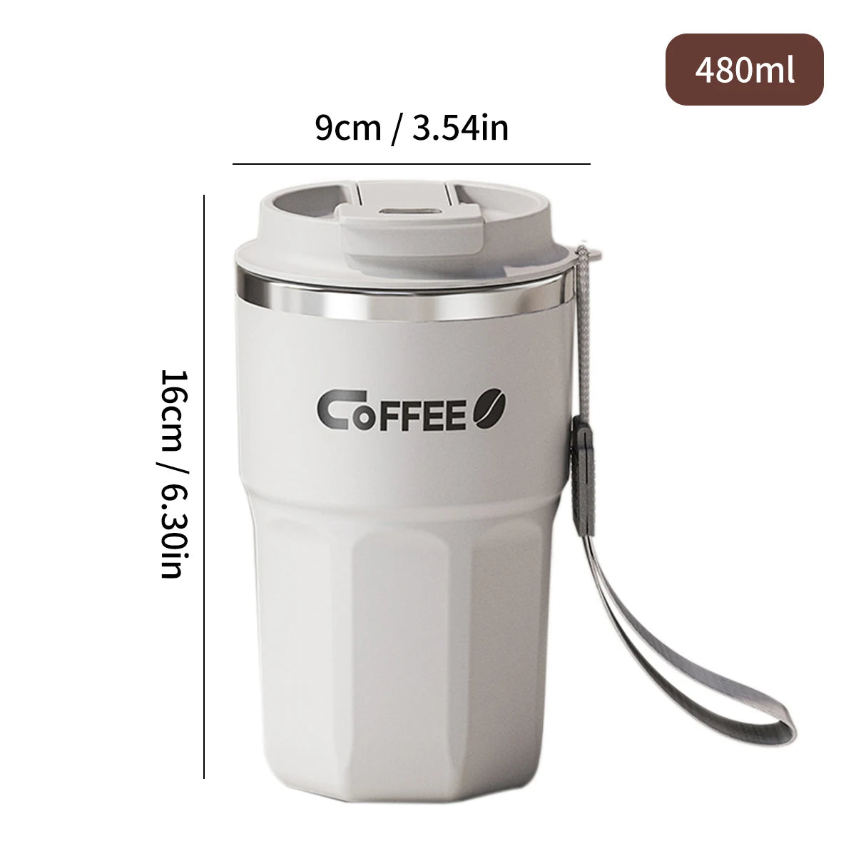Insulated Stainless Steel Coffee Mug with Lid & Handle