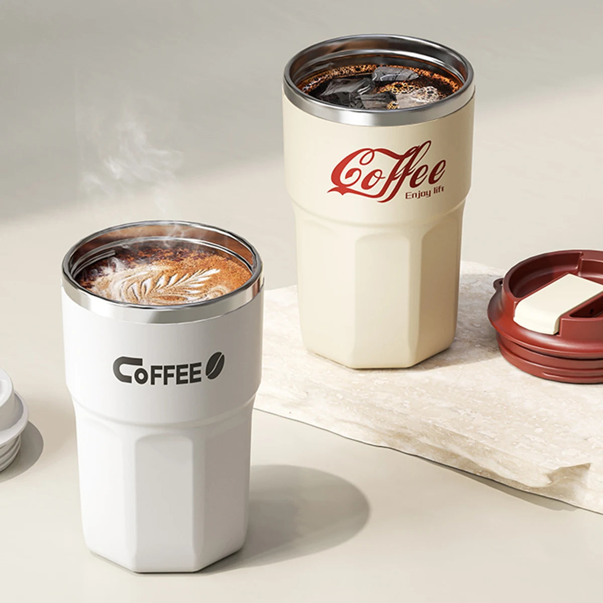 Insulated Stainless Steel Coffee Mug with Lid & Handle