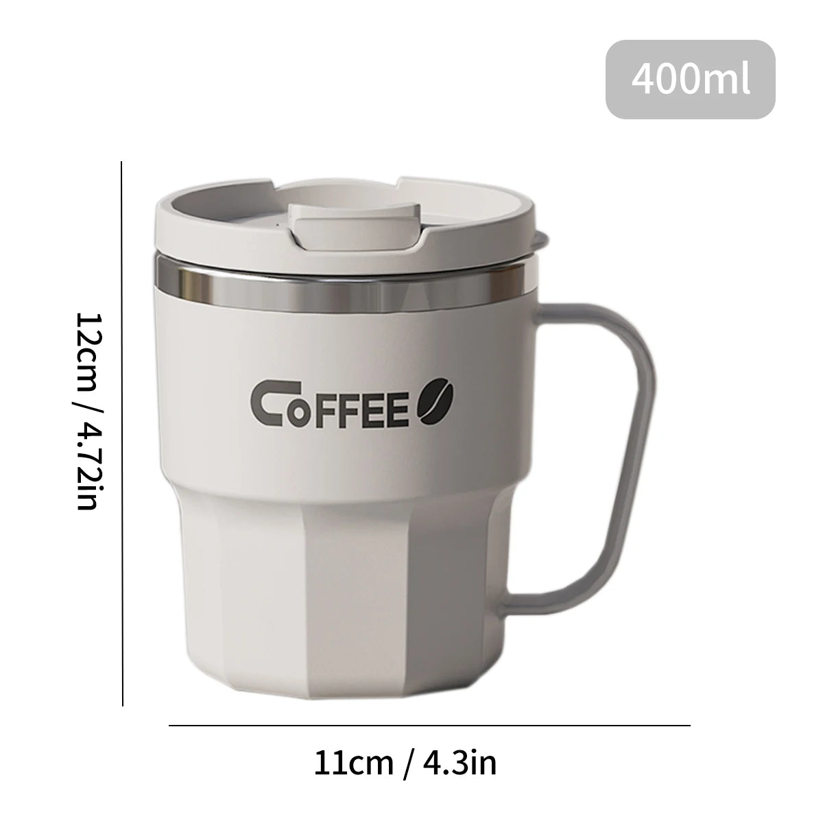 Insulated Stainless Steel Coffee Mug with Lid & Handle