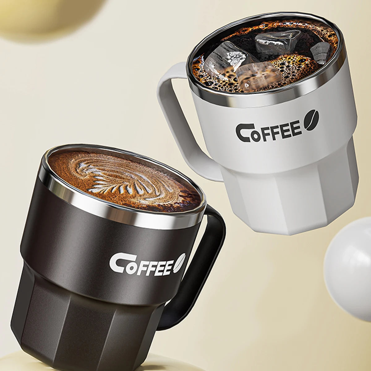 Insulated Stainless Steel Coffee Mug with Lid & Handle
