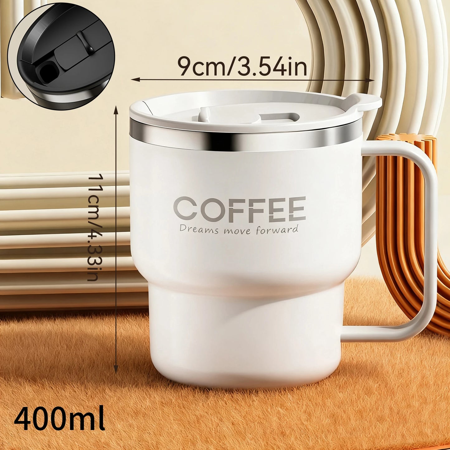 Insulated Stainless Steel Coffee Mug with Lid & Handle
